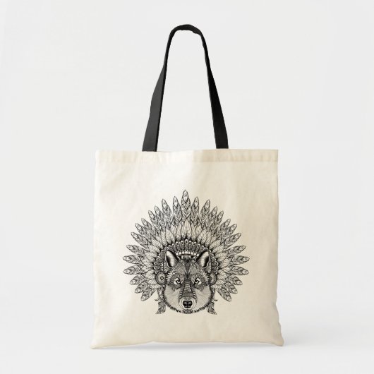 Geïnspireerde wolf in de vertederde oorlogsbonnet tote bag (Voorkant)