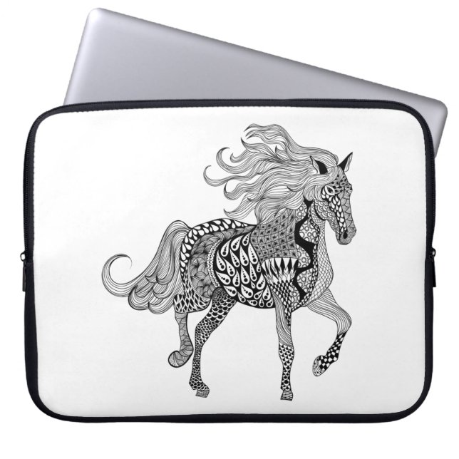 Geïnspireerde zwarte paarden laptop sleeve (Voorkant)