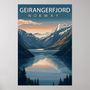 Geirangerfjord Noorwegen Besneeuwde Bergen Reizen Poster