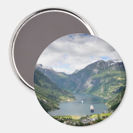 Geirangerfjord uitzicht in Noorwegen ronde magneet (Voorkant / Achterkant)