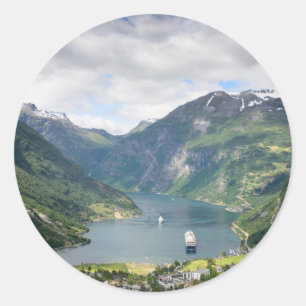 Geirangerfjord uitzicht in Noorwegen ronde sticker