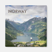 Geirangerfjord vue en Norvège Aimant texte carré (Devant)