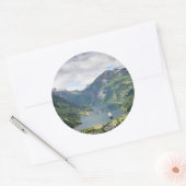 Geirangerfjord vue en Norvège autocollant rond (Enveloppe)