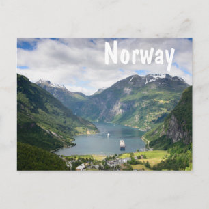 Geirangerfjord witte tekst briefkaart