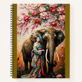 geisha and elephant oil painting texture notitieboek