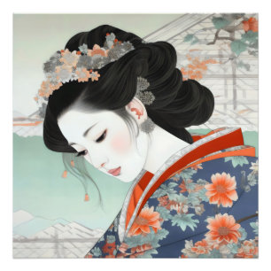 Geisha Colorful Ukiyo-e Foto Afdruk