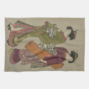 Geisha en dienaar dragen haar keukenhanddoek