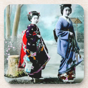 Geisha en haar Maiko 芸 舞 oud Japan Bier Onderzetter