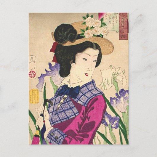 Geisha en Irises Japans Woodblock Art Ukiyo-e Briefkaart (Voorkant)