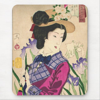 Geisha en Irises Japans Woodblock Art Ukiyo-e Muismat