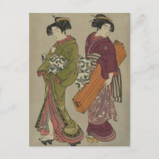 Geisha en Servant  Japanse kunst Briefkaart