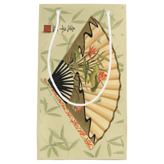 Geisha Fan met bladeren en afdruk van hout Klein Cadeauzakje (Voorkant)