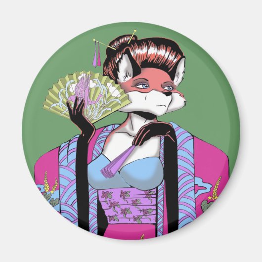 Geisha Fox Magnet Magneet (Voorkant)