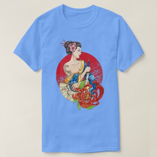 Geisha Girl Katana Sword and Tattoo of Dragon Japa T-shirt (Design voorkant)