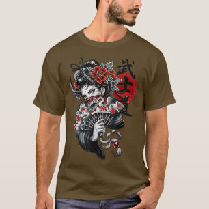 Geisha Girl Katana Sword en Tattoo van Dragon Japa T-shirt