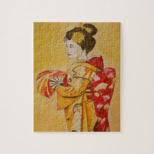 Geisha gold kimono original waterverf art legpuzzel