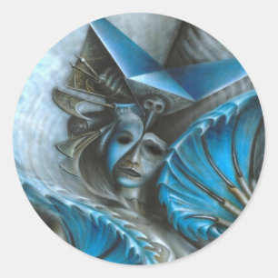 Geisha in blauw ronde sticker