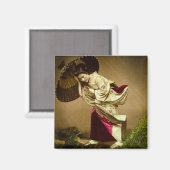  Geisha in een Springtime Rain Glass Slide Magneet (Voorkant / Achterkant)