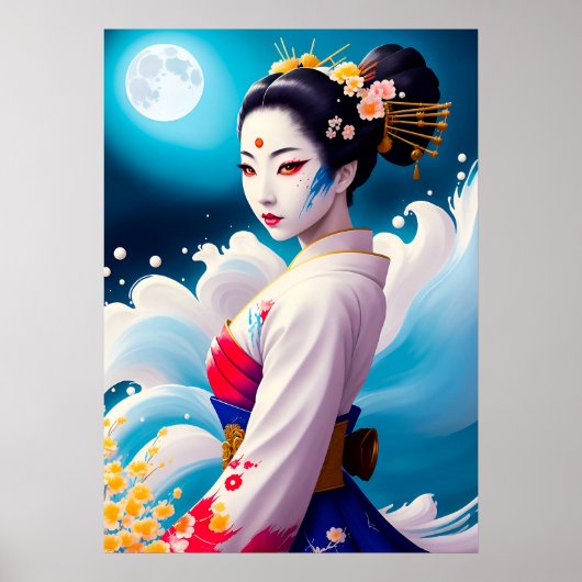 Geisha in het maanlicht poster (Voorkant)