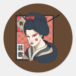 Geisha Japans Kawaii meisje in Kimono Geisha Girl Ronde Sticker