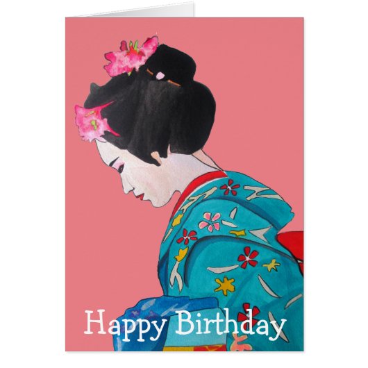 Geisha japonais avec l'anniversaire rose de fleurs (Devant)