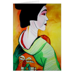 Geisha japonaise avec kimono vert art original