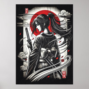 Geisha Katana Krijger - Japanse Anime Tatoeage Kun Poster