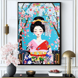 Geisha Kimono Fleur de Cerisier Art Mural Japonais