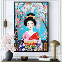 Geisha Kimono Kersenbloesem Japanse Wandkunst