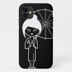 Geisha Lady white op zwart iPhone 11 Hoesje