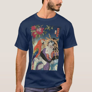 Geisha Macaw Parrot Ukiyoe Geisha Samurai Japans T-shirt