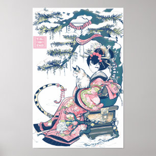 Geisha Meisje Met Draak En Katten 37003 Poster