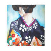 Geisha met donkerblauw kimono origineel kunstschil notitieblok (Voorkant)