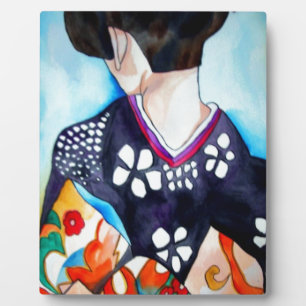 Geisha met donkerblauwe kimono originele kunst fotoplaat