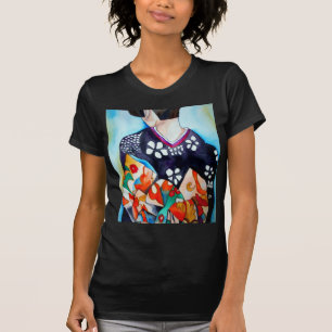 Geisha met donkerblauwe kimono originele kunst t-shirt