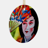 Geisha met Fan Keramisch Ornament (Rechts)