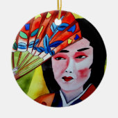 Geisha met Fan Keramisch Ornament (Voorkant)