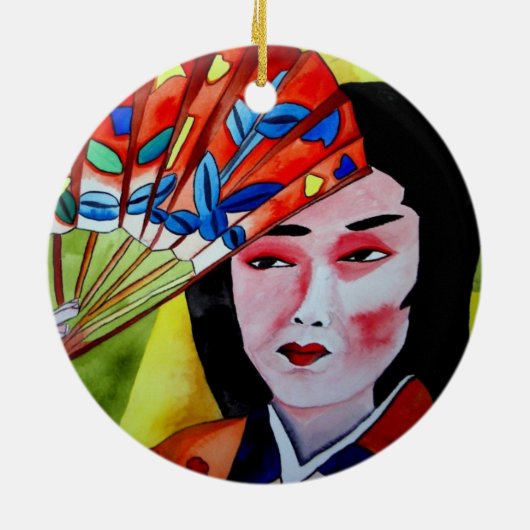 Geisha met Fan Keramisch Ornament (Achterkant)