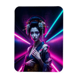 Geisha met Neon Background - Fridge Magnet Art Magneet