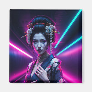 Geisha met Neon Background - Fridge Magnet Art Magneet