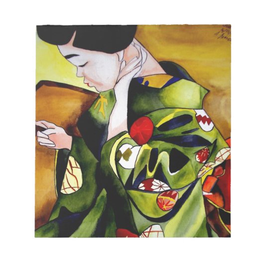 Geisha met olijfgroene kimono notitieblok (Voorkant)