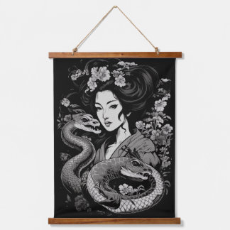 Geisha met slangen hangend wandkleed