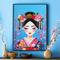 Geisha Portret Kersenbloesem Japans Muurkunst
