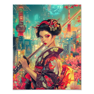Geisha Poster, levendige Geisha Art Print Foto Afdruk