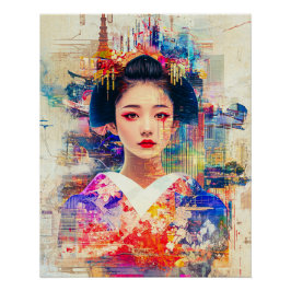 Geisha Poster Ukiyo e, Waterverf Geisha Perfect Poster