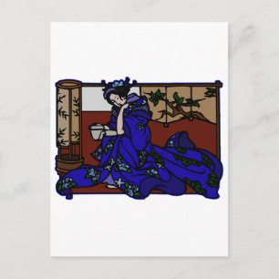 Geisha Reading in Blue Kimono Briefkaart