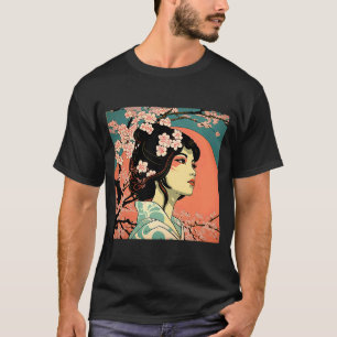 Geisha Retro Vrouwelijke Kimono Samurai Japanse Vi T-shirt