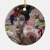 Geisha Stedelijk Graffiti Straatkunst Keramisch Ornament (Voorkant)