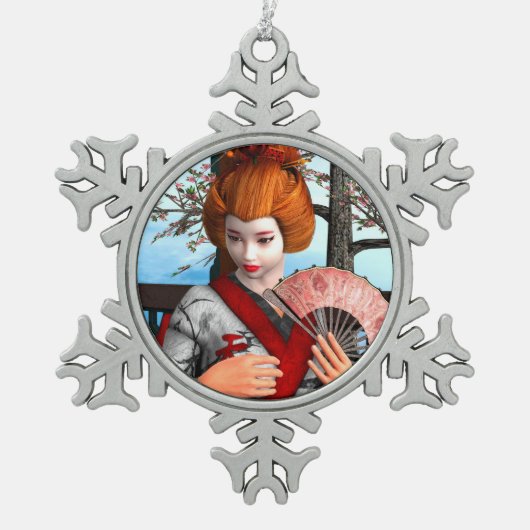 Geisha Tin Sneeuwvlok Ornament (Voorkant)