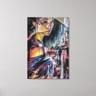 Geisha Tokyo City Night Canvas Art Afdruk